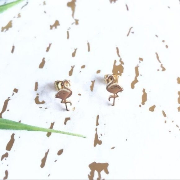 Dainty Flamingo Earrings Studs Stainless Steel - Picture 3 of 5